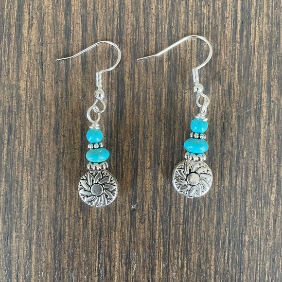 HAND CRAFTED Earrings Drop Silver Turquoise - Picture 1 of 12